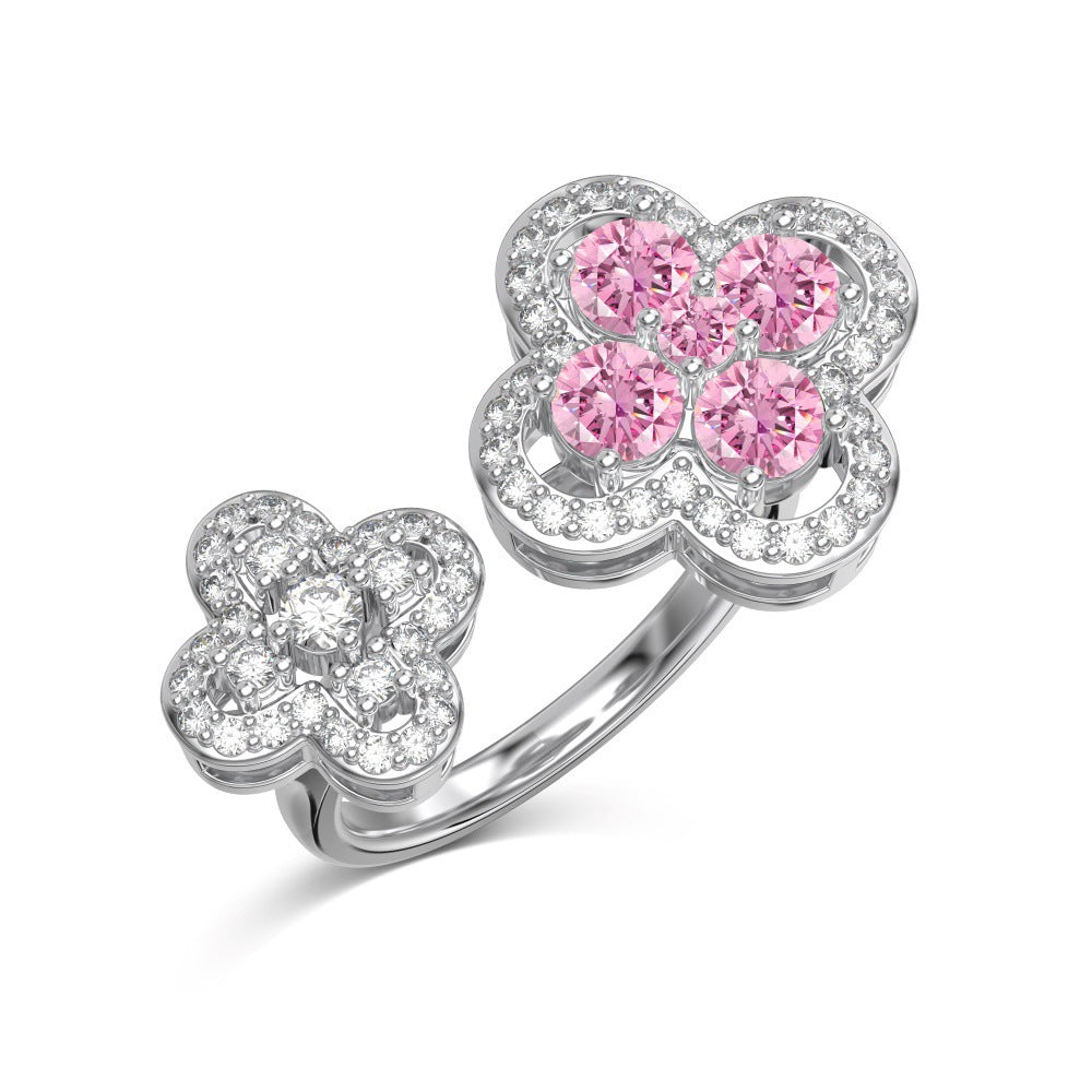 Wholesale Pink Series S925 Sterling Silver Love Butterfly Four-Leaf Clover Zircon Ring